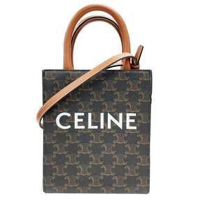 CELINE Vertical Cabas Mini Triomphe Tote Bag Shoulder Leather Brown Women's